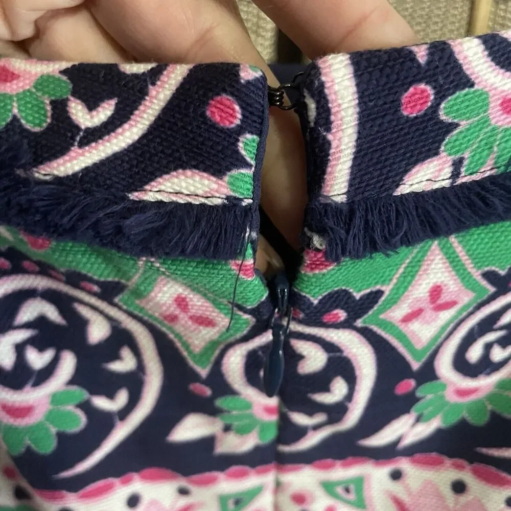 Talbots Sleeveless Sheath Dress Size 8 Green Pink Blue Stripe Fringed Lined - Picture 7 of 12